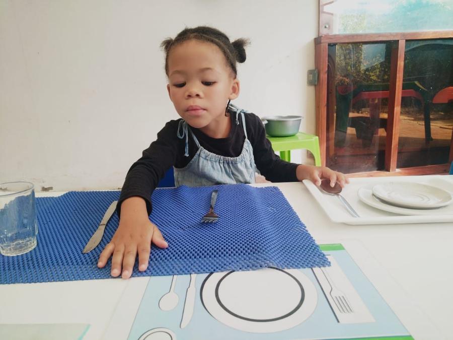 Girl setting a place at the table